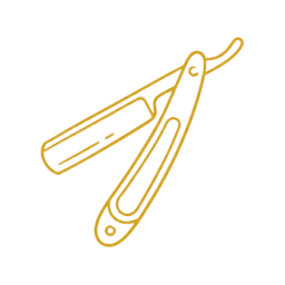 Icono dorado de navaja libre de barbero representando el servicio de afeitado total tradicional en Tlalnepantla.
