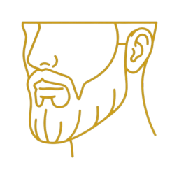 cono dorado de silueta masculina con barba perfilada representando el servicio de arreglo de barba en Tlalnepantla.
